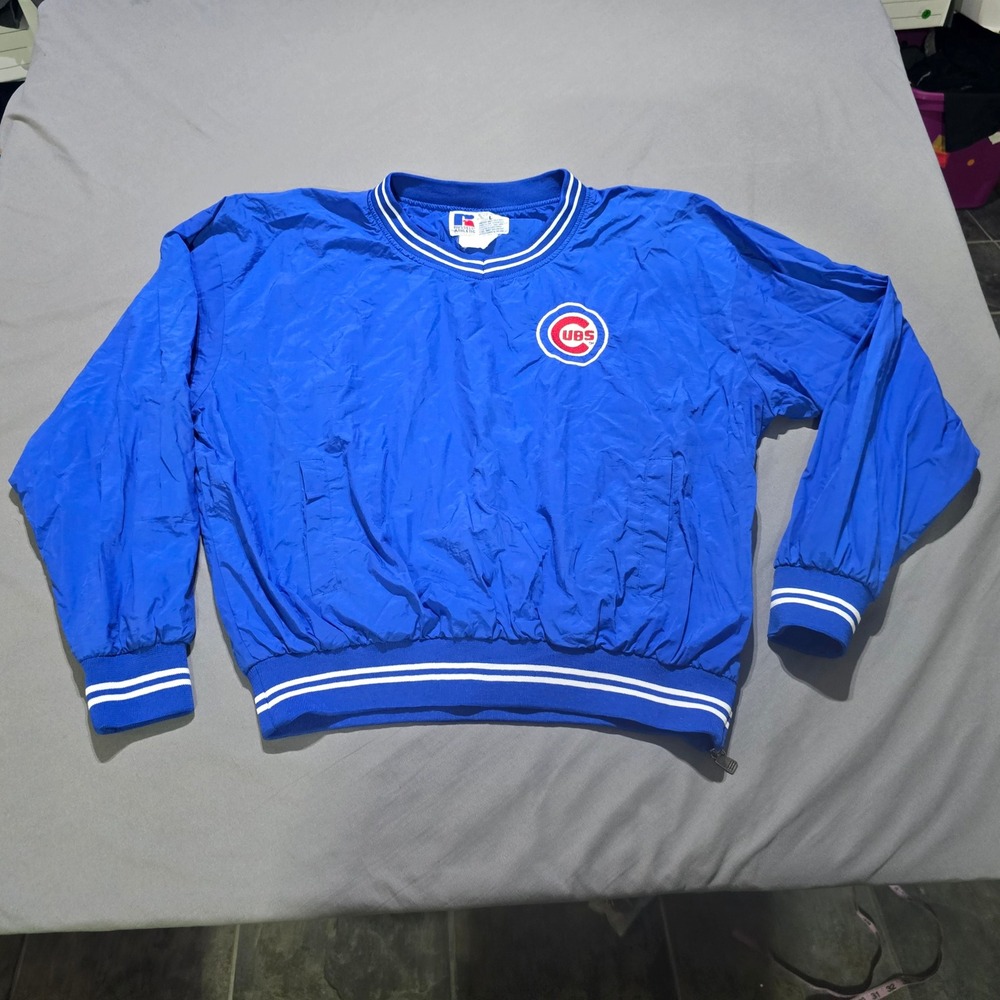 Vintage Russell Athletic Windbreaker Men Large Blue Chicago Cubs Pullover 90's